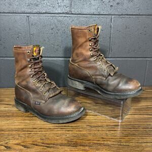 Justin Original Workboots Mens 9 EE Brown Leather USA Made Kiltie Logger Boots